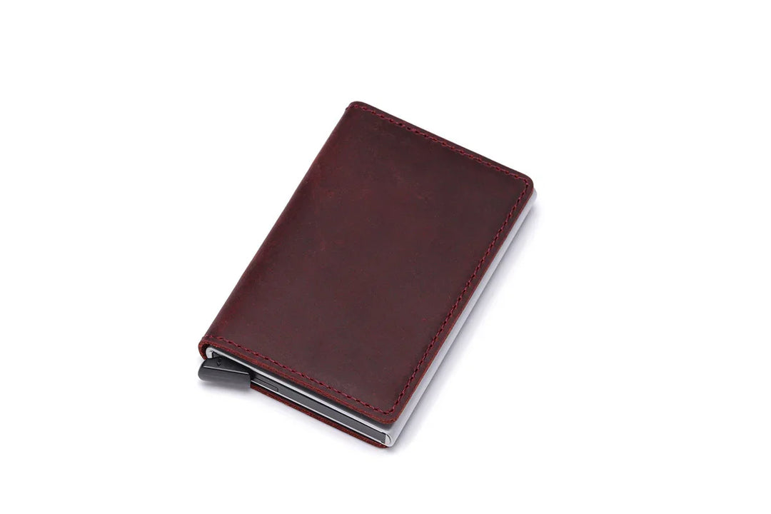 sleek brown leather wallet with card holder on white background