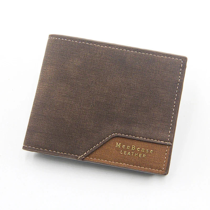 brown leather men's wallet with contrasting stitched detail and embossed 'MemBense Leather' logo
