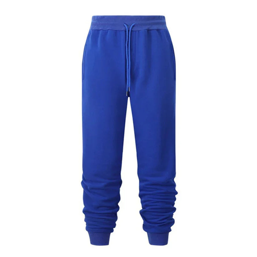 Bright blue casual jogger pants with elastic waistband and ankle cuffs
