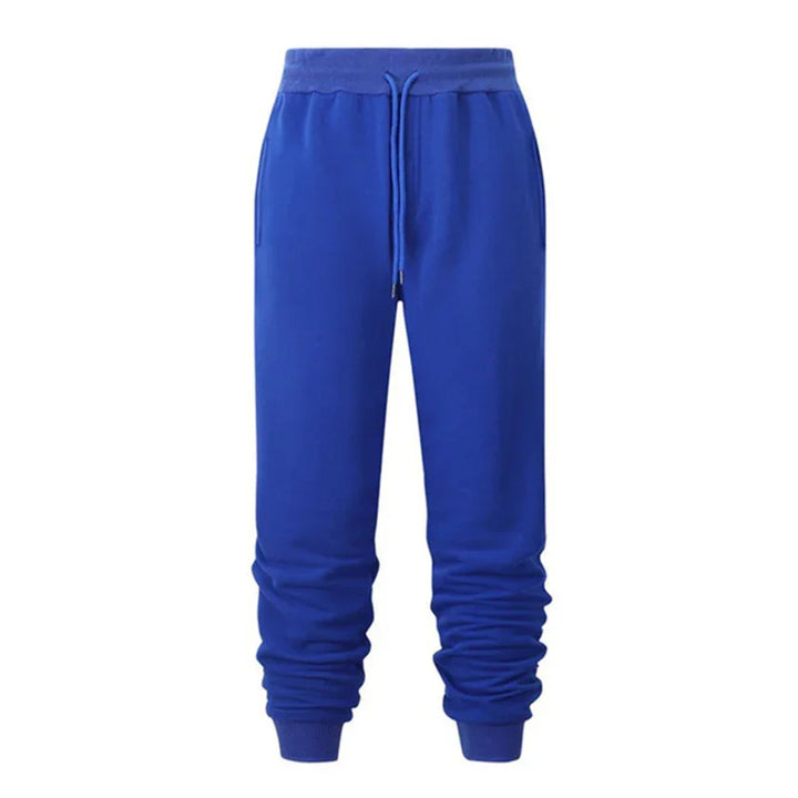 Bright blue casual jogger pants with elastic waistband and ankle cuffs