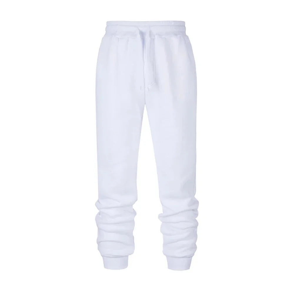 White cotton fleece sweatpants with elastic waistband and cuffs