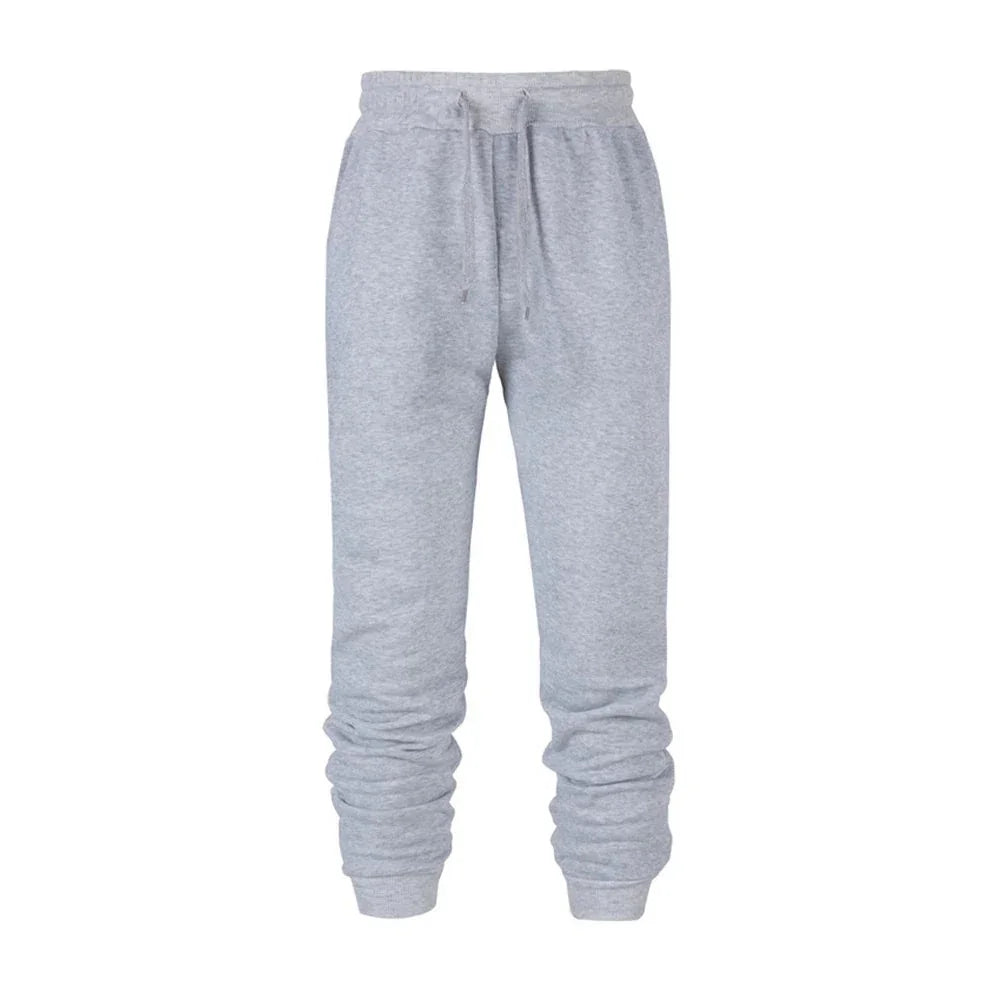 Light gray cotton jogger sweatpants with elastic waistband and drawstring