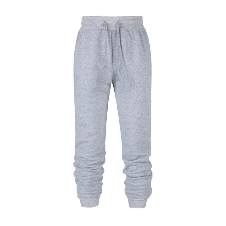 Light gray cotton jogger sweatpants with elastic waistband and drawstring