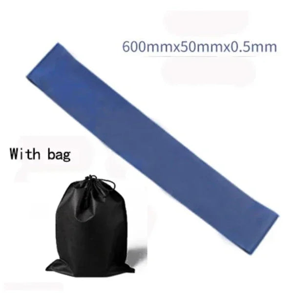 Blue resistance band 600mm x 50mm x 0.5mm with black drawstring bag