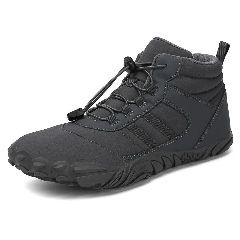 Black lightweight water-resistant hiking shoe with lace toggle and textured sole