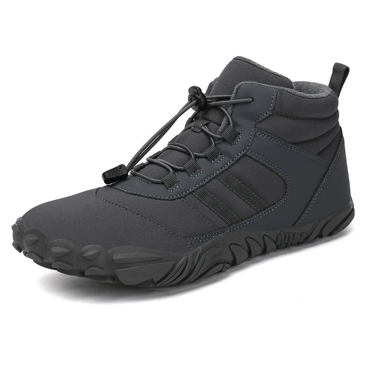 Black lightweight water-resistant hiking shoe with lace toggle and textured sole