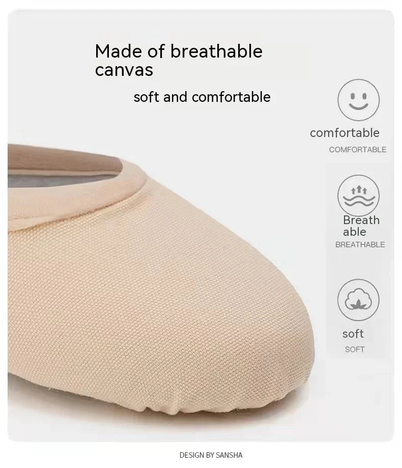 Beige breathable canvas shoe with soft, comfortable design and detailed texture