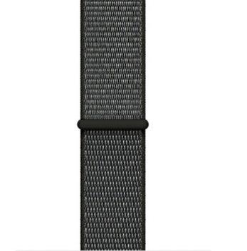 Black nylon loop Apple Watch band with textured woven design and plastic ring