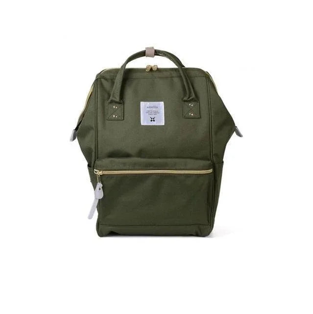 green anello backpack with top handles and front zippered pocket on white background