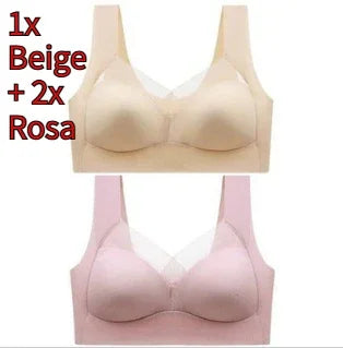 Seamless wireless bras in beige and pink, 1x beige and 2x rosa, displayed on white background.