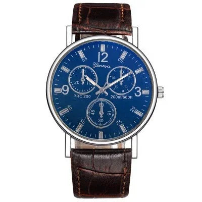 Geneva PRC 200 men's wristwatch with blue dial and brown leather strap