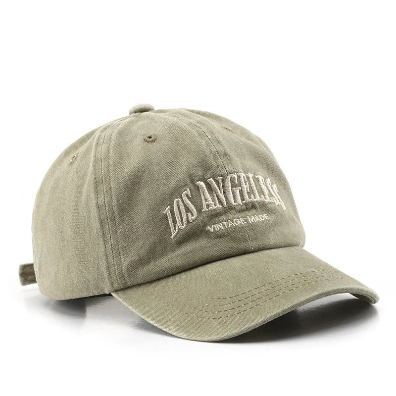 Olive green vintage made baseball cap with embroidered Los Angeles text
