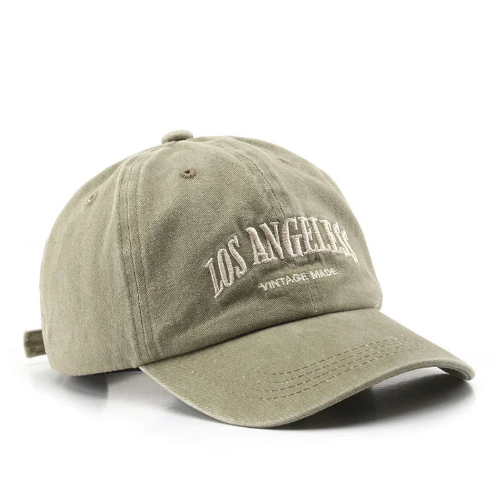 Olive green vintage made baseball cap with embroidered Los Angeles text
