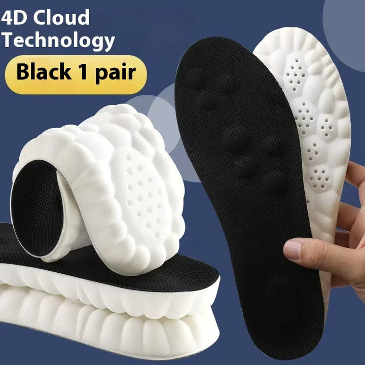 4D Cloud Technology black insoles with cushioned, textured white soles for comfort and support