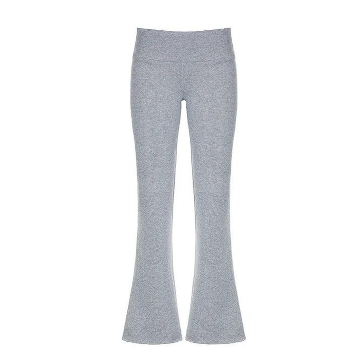 Grey women's high-waisted flare yoga pants on white background