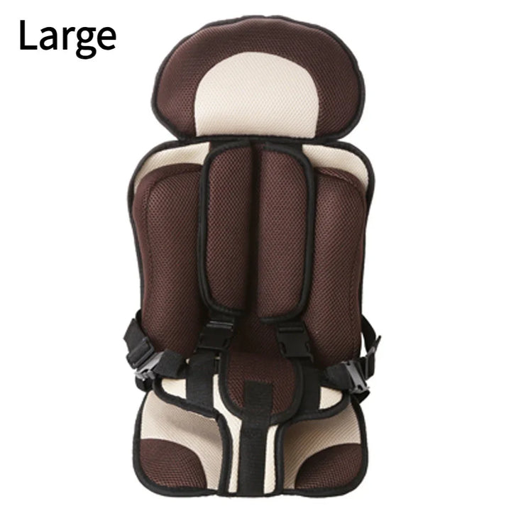 Large brown and beige padded baby car seat insert with adjustable straps