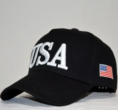 Black baseball cap with white UTSA letters and a small American flag on the side