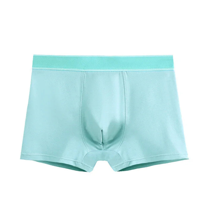 Light blue men's boxer briefs with elastic waistband on white background