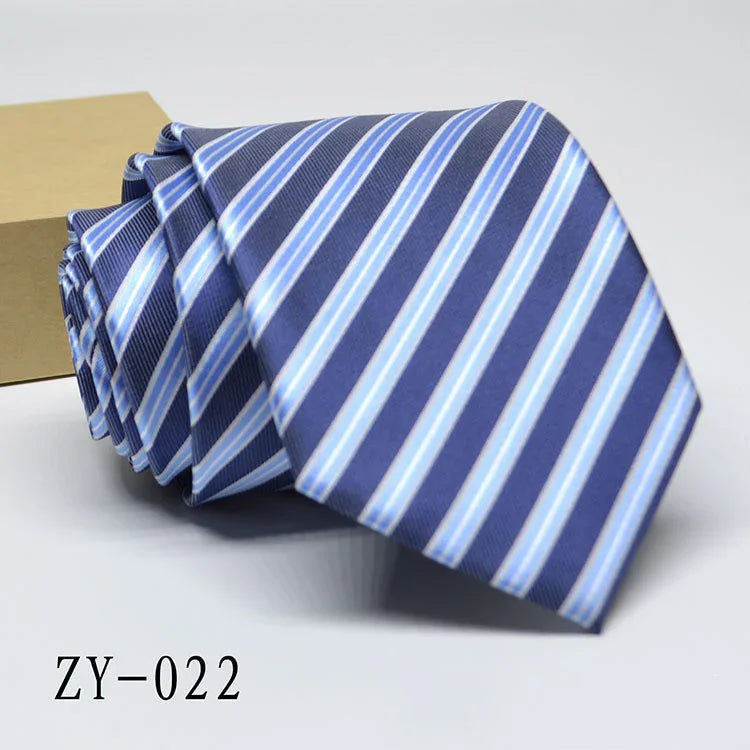 Blue striped men's tie with light blue and white diagonal stripes, product code ZY-022