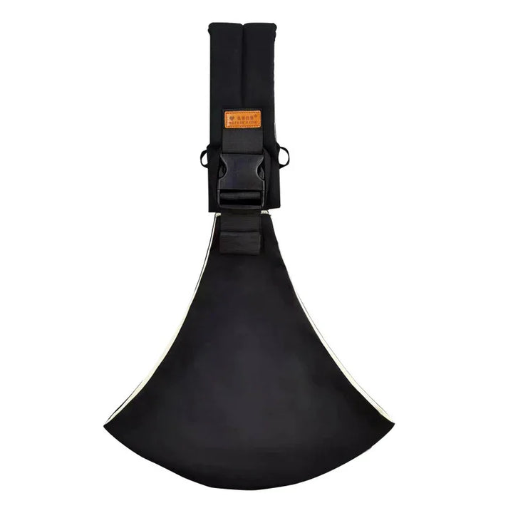 black adjustable strap with wide padded section and buckle, orthopedic support brace