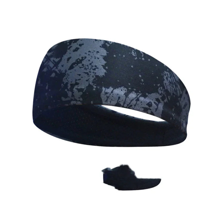 Black and gray camouflage patterned fabric headband for sports or fitness
