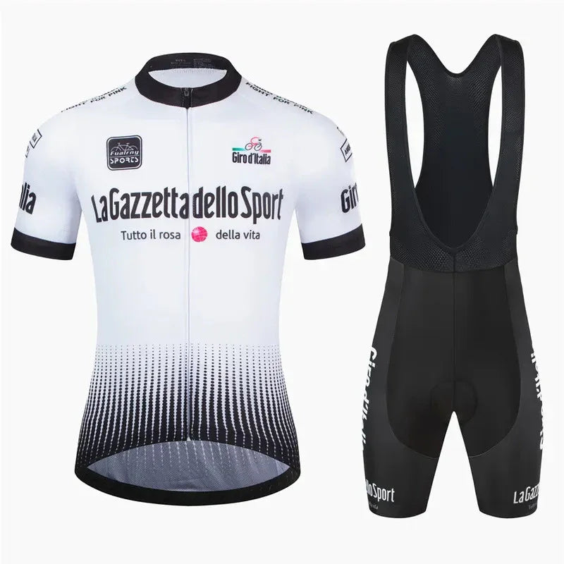 Giro d'Italia white cycling jersey and bib shorts set, La Gazzetta dello Sport branding