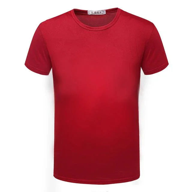 Basic red crew neck short sleeve T-shirt front view on white background