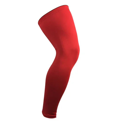 Red compression leg sleeve for sports and athletic performance on white background