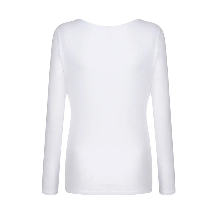 Back view of plain white long sleeve shirt on white background