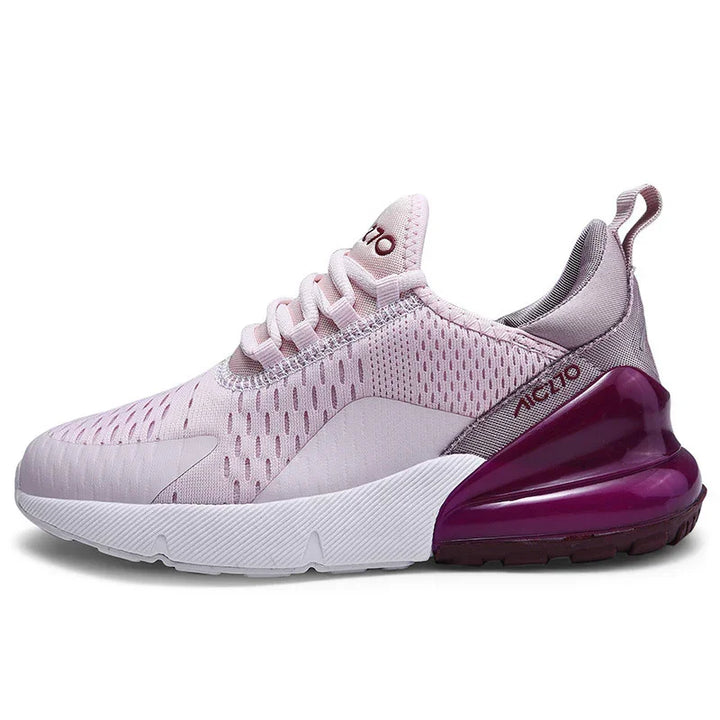 Light pink and purple Nike Air Max 270 sneaker with mesh upper and white sole
