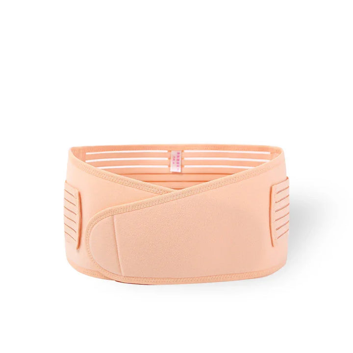 Peach-colored adjustable maternity or postpartum belly support belt with breathable design