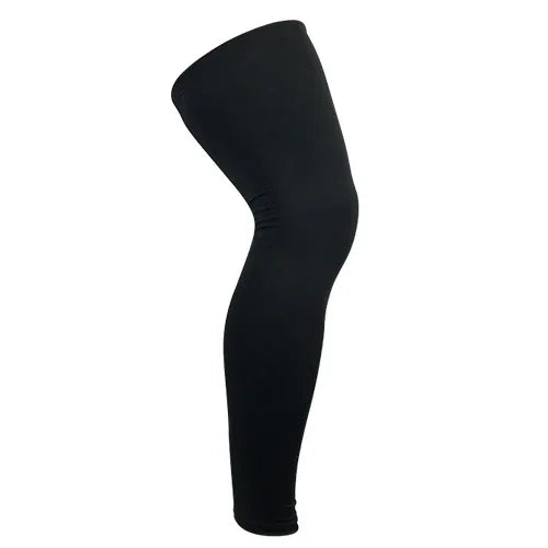 Black compression leg sleeve for sports and athletic support on white background