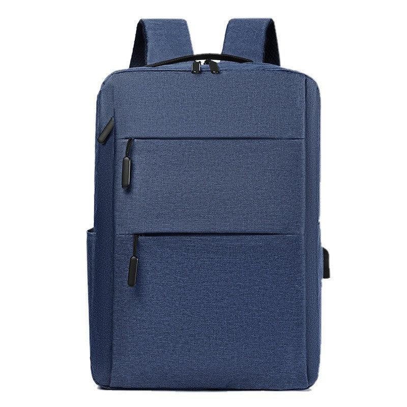 Modern blue laptop backpack with multiple zippered pockets and padded shoulder straps