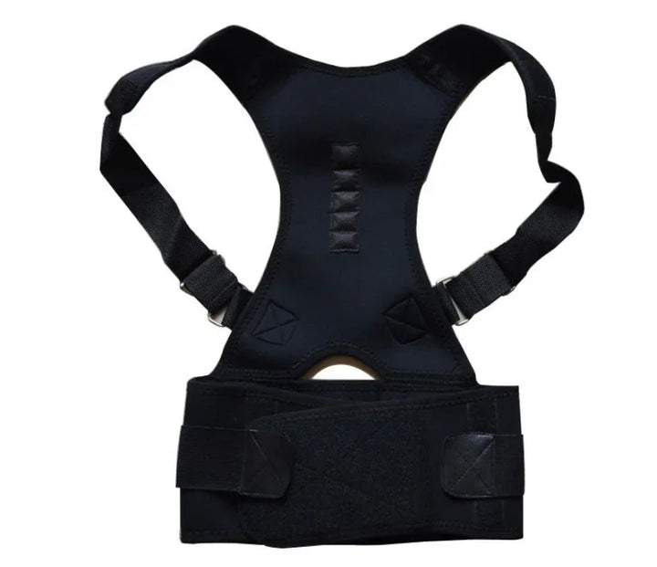 Black neoprene adjustable posture corrector brace with straps and Velcro closure