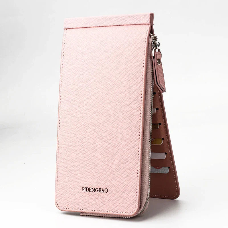 Pink PIDENGBAO women's slim wallet with zipper and multiple card slots