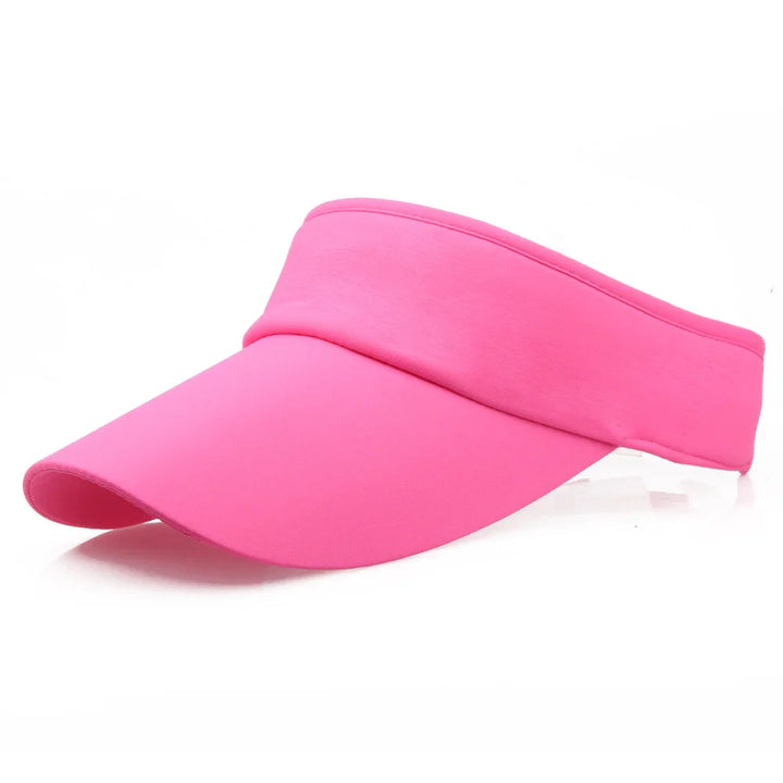 Bright pink sports visor cap with curved brim and adjustable strap