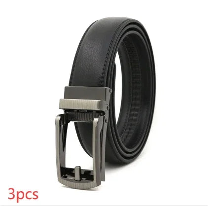 black leather belt with rectangular silver buckle, rolled display on white background