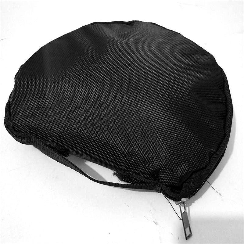 Black round zippered nylon travel pouch on white background