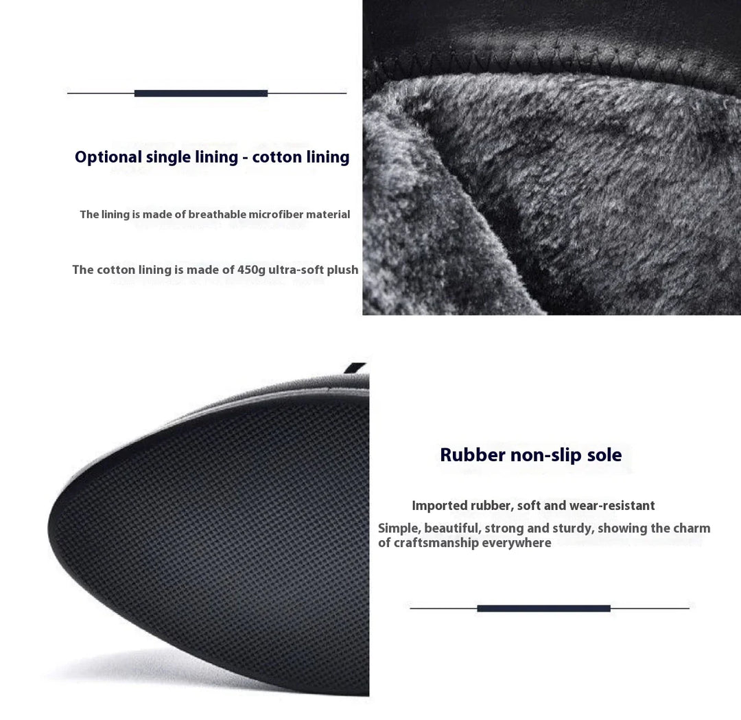 Close-up of plush cotton lining and black rubber non-slip sole of footwear