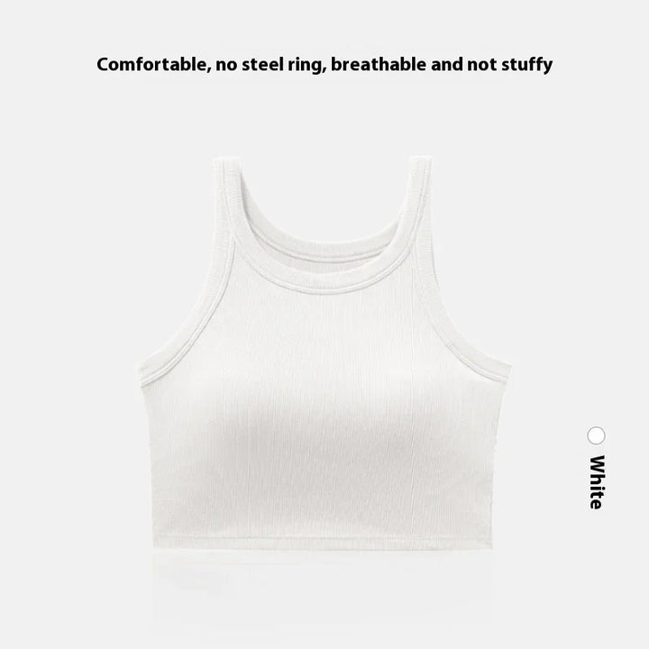 White ribbed crop tank top with no steel ring, breathable and comfortable fabric