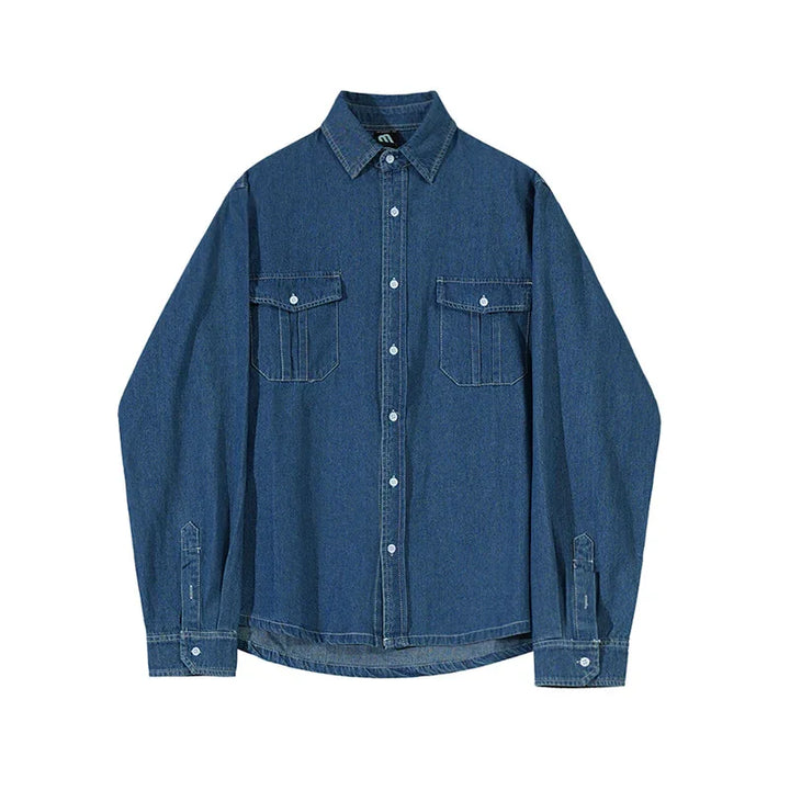 Classic blue denim shirt with button-down front and two chest pockets