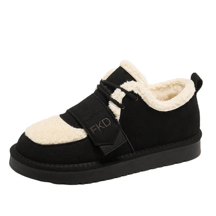 Black and beige fleece-lined casual shoe with FKD branding and thick sole