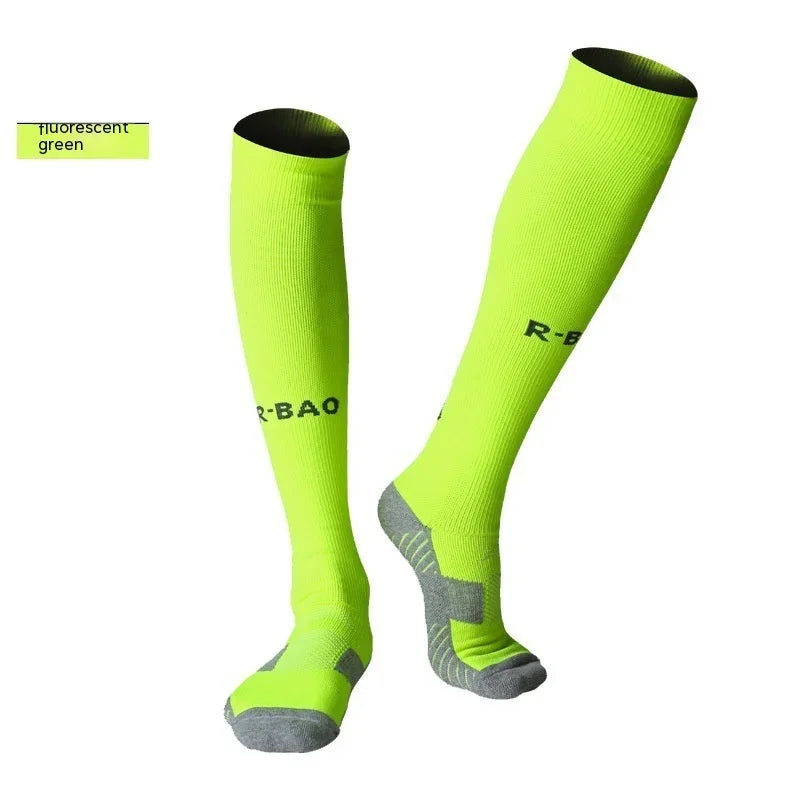 fluorescent green knee-high compression socks with gray accents and R-BAO logo