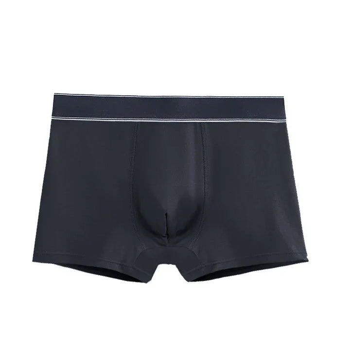 Black men's boxer briefs with elastic waistband and subtle white stripe detail