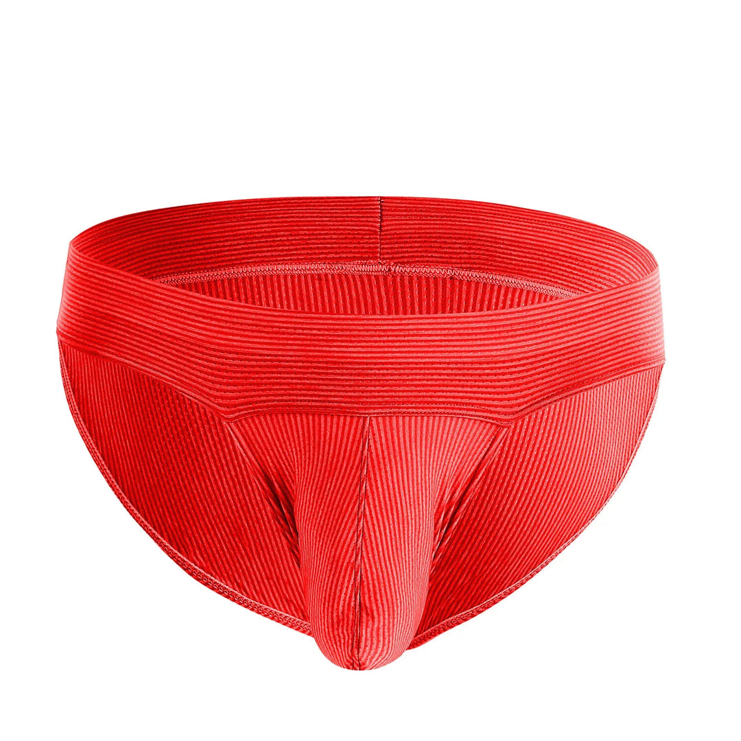 Red ribbed men's bikini briefs underwear with contoured pouch