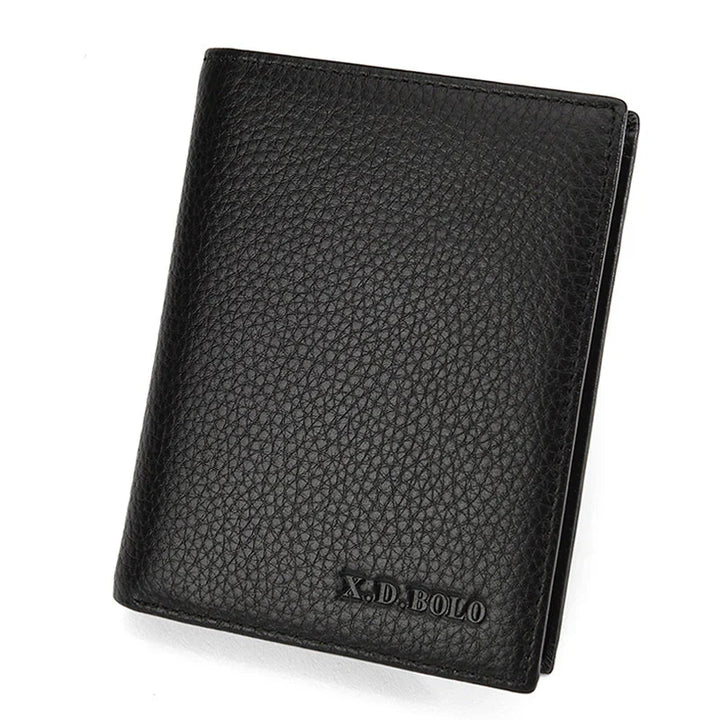 Black textured leather wallet with embossed X.D. BOLO logo on front