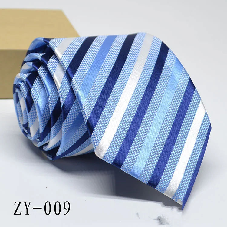 Blue striped silk necktie with light and dark blue diagonal stripes, product code ZY-009