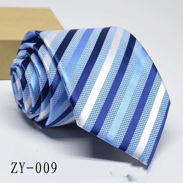 Blue striped silk necktie with light and dark blue diagonal stripes, product code ZY-009