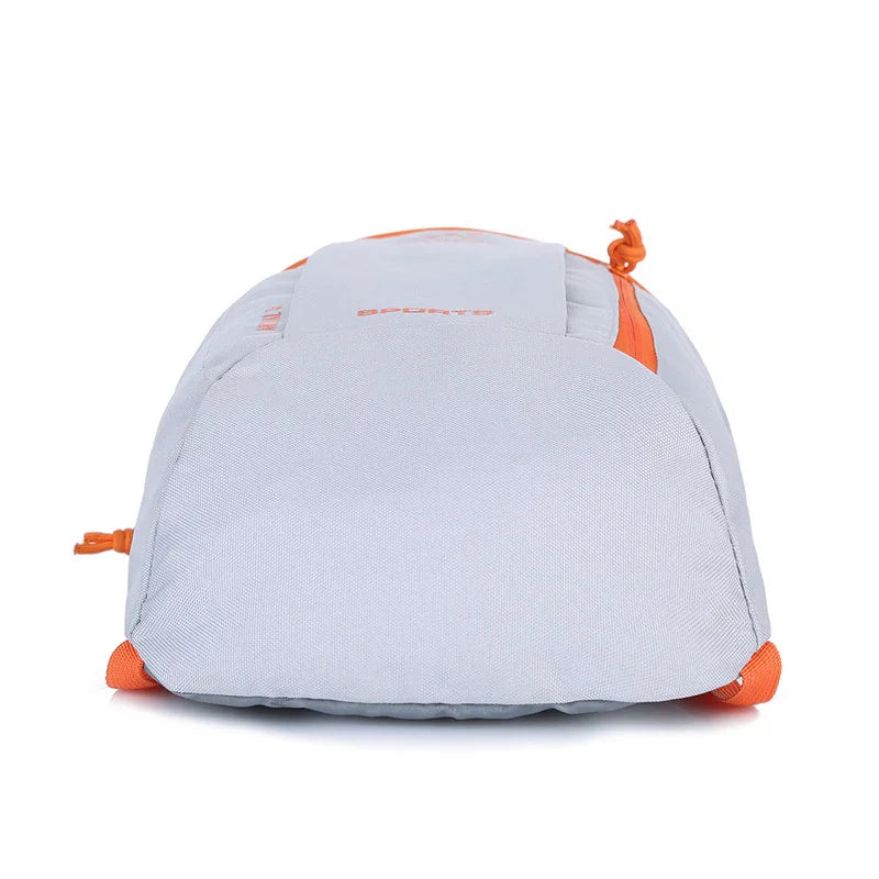 Light grey and orange sports backpack on white background