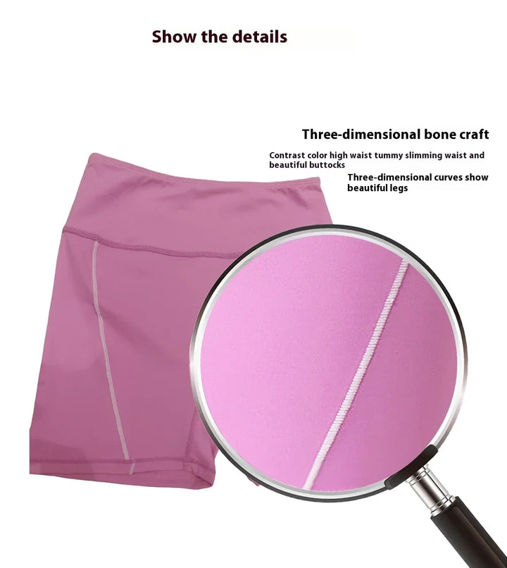 Pink high-waist slimming shorts with three-dimensional bone craft and contrast stitching detail